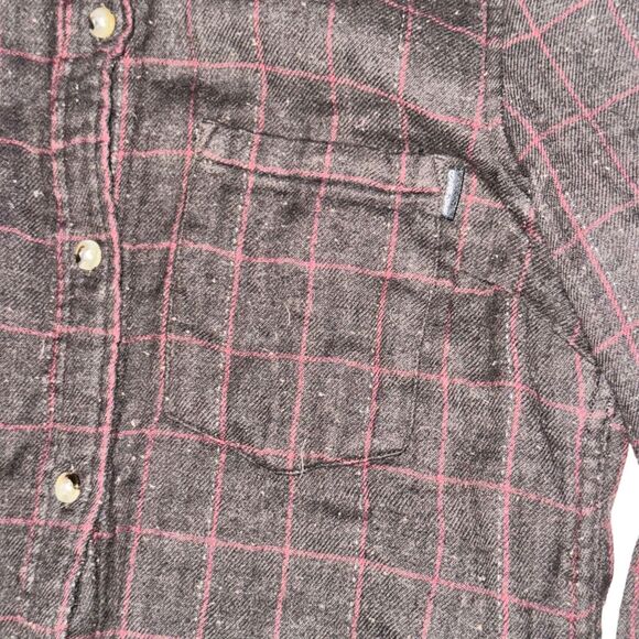 Dark Seas Flannel Shirt Men's Size XS Brown Red Plaid Flecked L/S Button Front - Picture 2 of 6